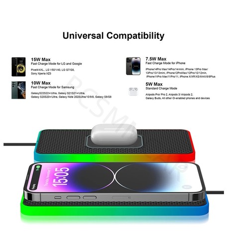 Phone Charger Car Wireless Charging Pad 15W Fast Charging W/LED Atmosphere Light - 第 9/16 張圖片