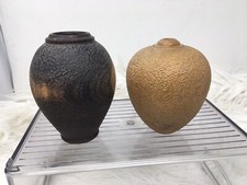 Pair Of Hand Made Turned Wood Small Vases 3.75-4  High Rusticated Beautiful