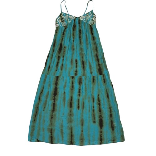 Venus Women’s Maxi Sun Dress Size 12 Teal Tye Dye Beaded Embellished - Picture 2 of 10