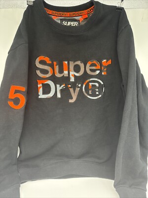 Super Dry Sweatshirt Mens Small Premium Black Crewneck Heavyweight Logo 