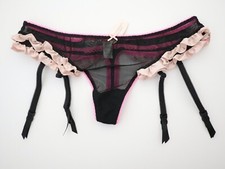 NEW Victoria's Secret VTG 2010s Sheer Satin Ruffle Thong Garter Panty MEDIUM