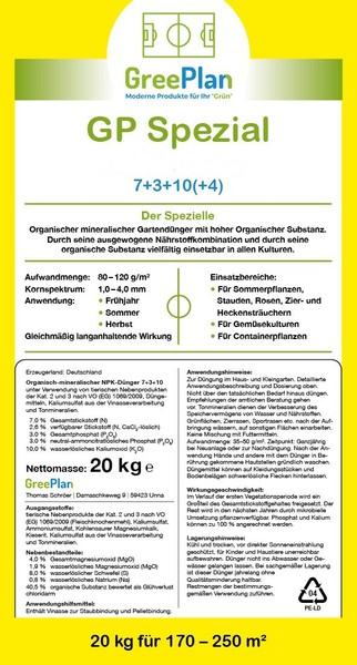 Gp Spezial Profi Org.-Min. RasendüNger 20Kg Sack 170-250 M² Npk-DüNger 7+3+10(+4-image