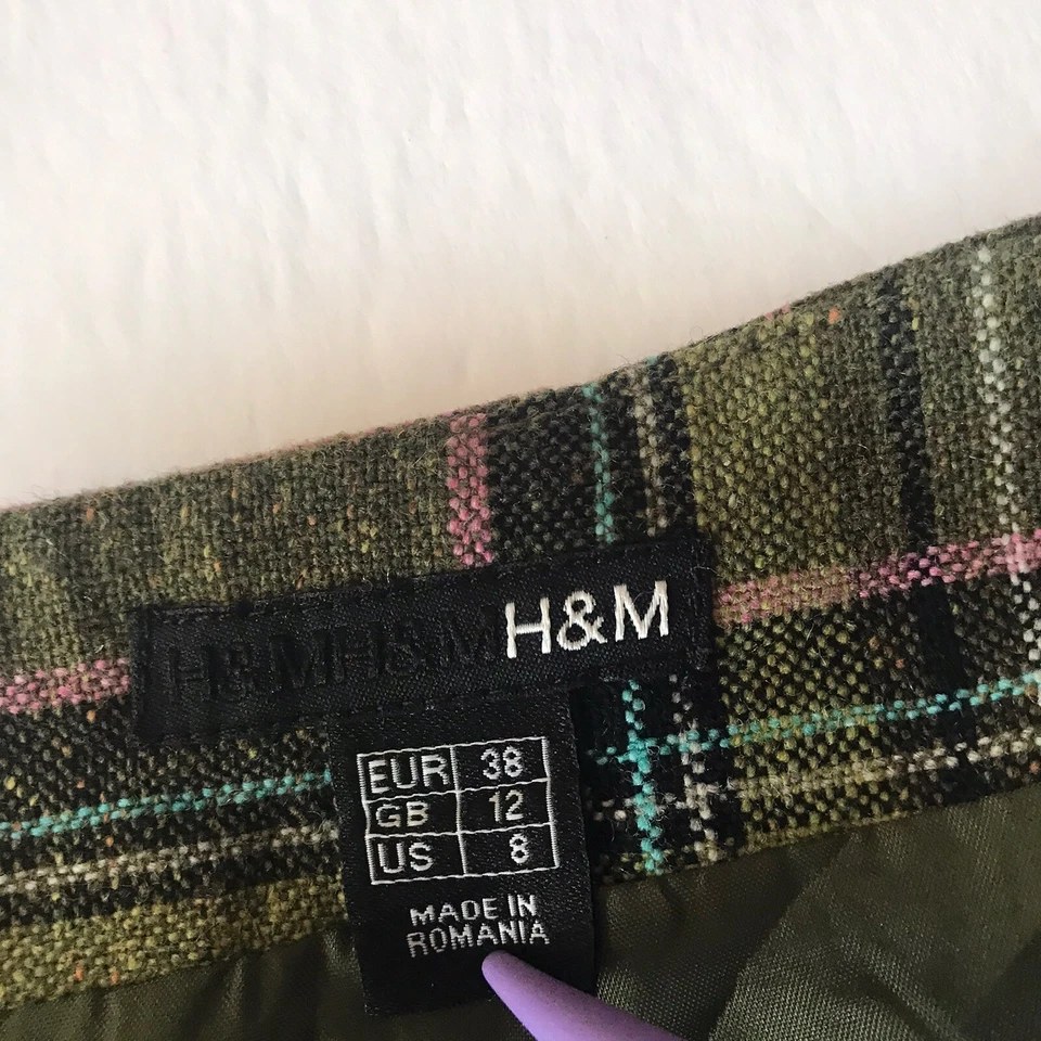 Falda a Cuadros Vintage Años 00 Y2K H&M Para Mujer 8 Lana Preppy Academia Corp Oficina Escuela Foto 2 de 4