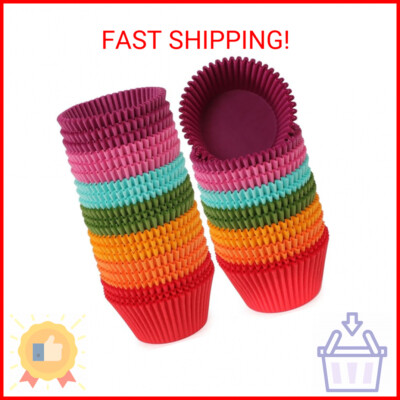 Gifbera Jumbo-Cupcake-Einlagen – 200 Stück, Bunt, Regenbogenfarben, Fettdichtes Papier