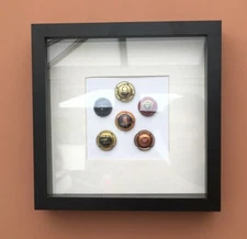 Champagne Framed Display Six of the Best Metal Caps Plaques de Muselets