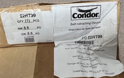 CONDOR 22RT99 SELF RETRACTING LIFELINE, 310 LB CAPACITY, 30 FT LENGTH NEW!! - Picture 5 of 6