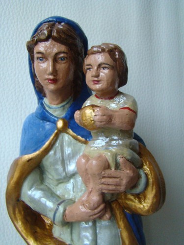 50A19 Statue Skulptur Heiligenfigur Maria MutterGottes Jesuskind HOLZ geschnitzt - Bild 7 von 8