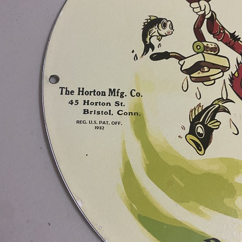 VINTAGE HORTON PORCELAIN SIGN GAS OIL BRISTOL FISHING ROD HOOK BOAT PUMP PLATE - Picture 3 of 12