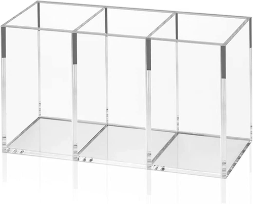 Acrylic Pen Holder 3 Compartments, Clear Pencil Organizer Cup for Countertop Des - Picture 12 of 12