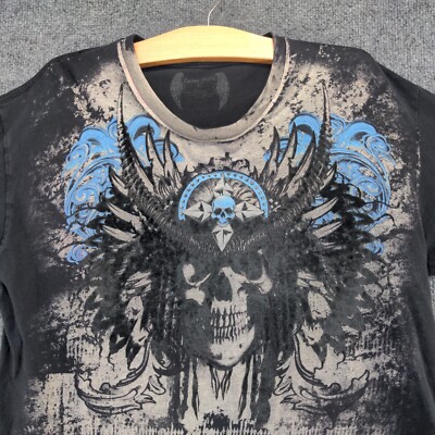 Carbon Black Men's Skull Cross Wings T-Shirt Large Short Sleeve