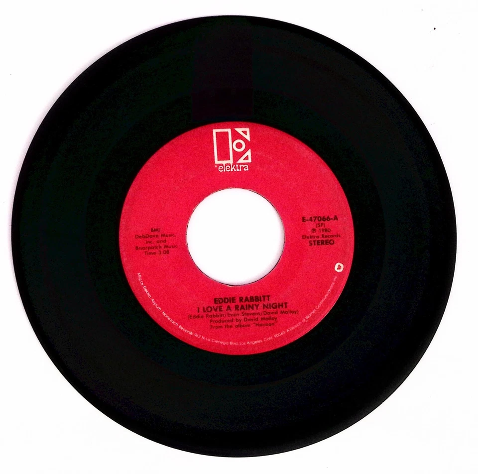 EDDIE RABBITT I LOVE A RAINY NIGHT/SHORT ROAD TO LOVE ELEKTRA VINYL 45 78-18 - Image 3 of 3