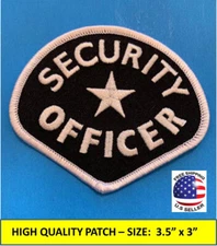 SECURITY OFFICER EMBROIDERED PATCH IRON-ON/ SEW-ON SECURITY GUARD 3.5" x 3" B/W