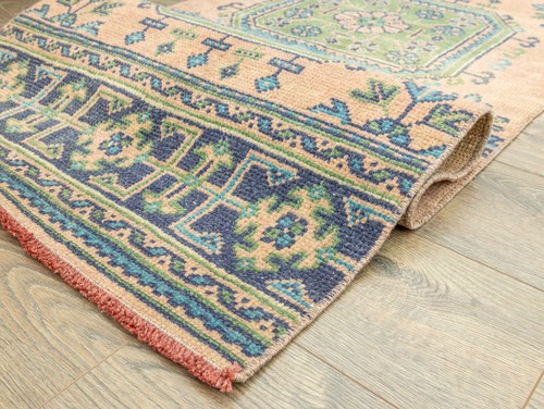 Handmade Turkish Oushak Runner 2.5x11.8 ft – Organic Wool – Soft Pink & Blue - Picture 11 of 13