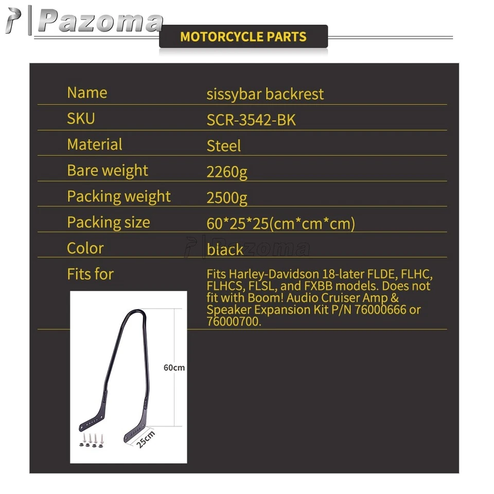Respaldo barra Sissy 23"" para Harley Softail estándar FXST Street Bob FXBB 2018-21 Foto 2 de 4
