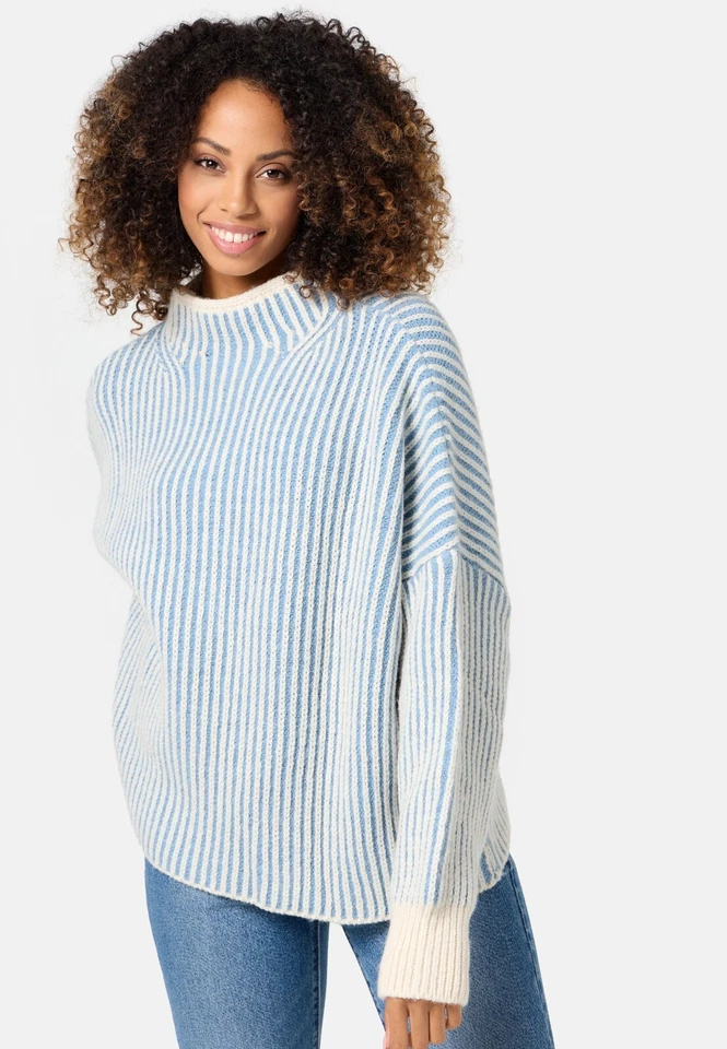 PM SELECTED Warmer Damen Winter Strickpullover mit Streifen Pullover Pulli PM65 - Bild 3 von 4