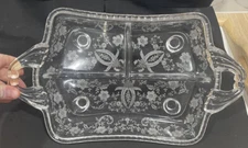 Vintage  Viking Glass Relish Condiment “Prelude”, Etched Footed