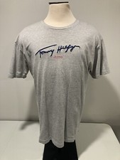 Vintage 90s Tommy Hilfiger Jeans Script Signature Embroidered Shirt Mens L Gray