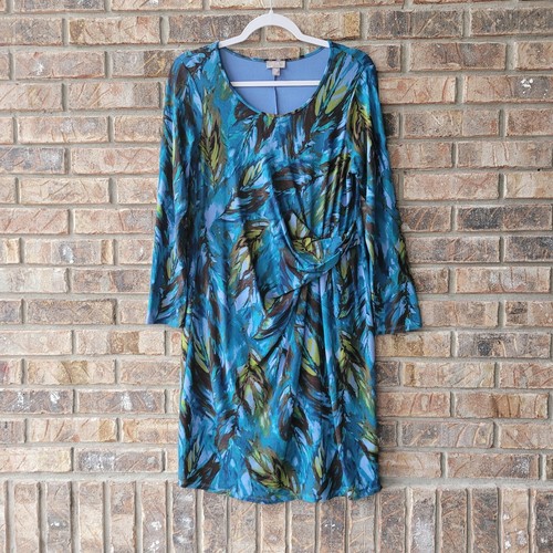 J. Jill Wearever Collection Petite Medium Faux Wrap Dress Stretch Blue Feather - 第 1/6 張圖片