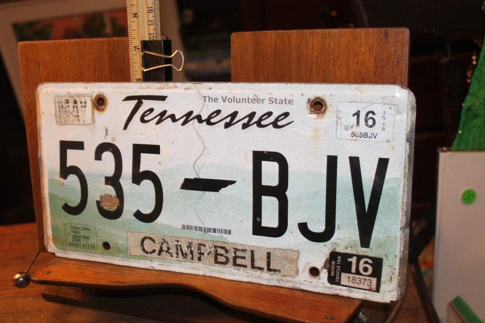 2016 Tennessee License Plate Campbell County 535BJV BENT ROUGH CREASED