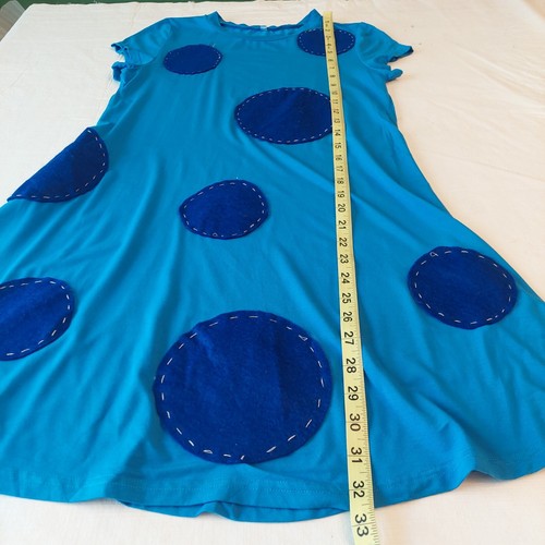 Cobalt Blue Polka Dot Patchwork Mini Dress Short Sleeve A Line Funky Size S - Picture 8 of 9