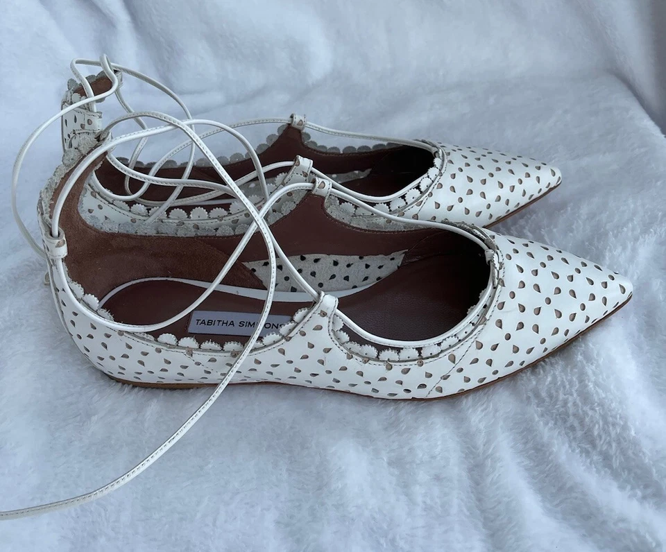 Tabitha Simmons "Willa" Blanco Boda Cuero Perforado Zapatos Planos 35.5 5.5 Foto 4 de 4
