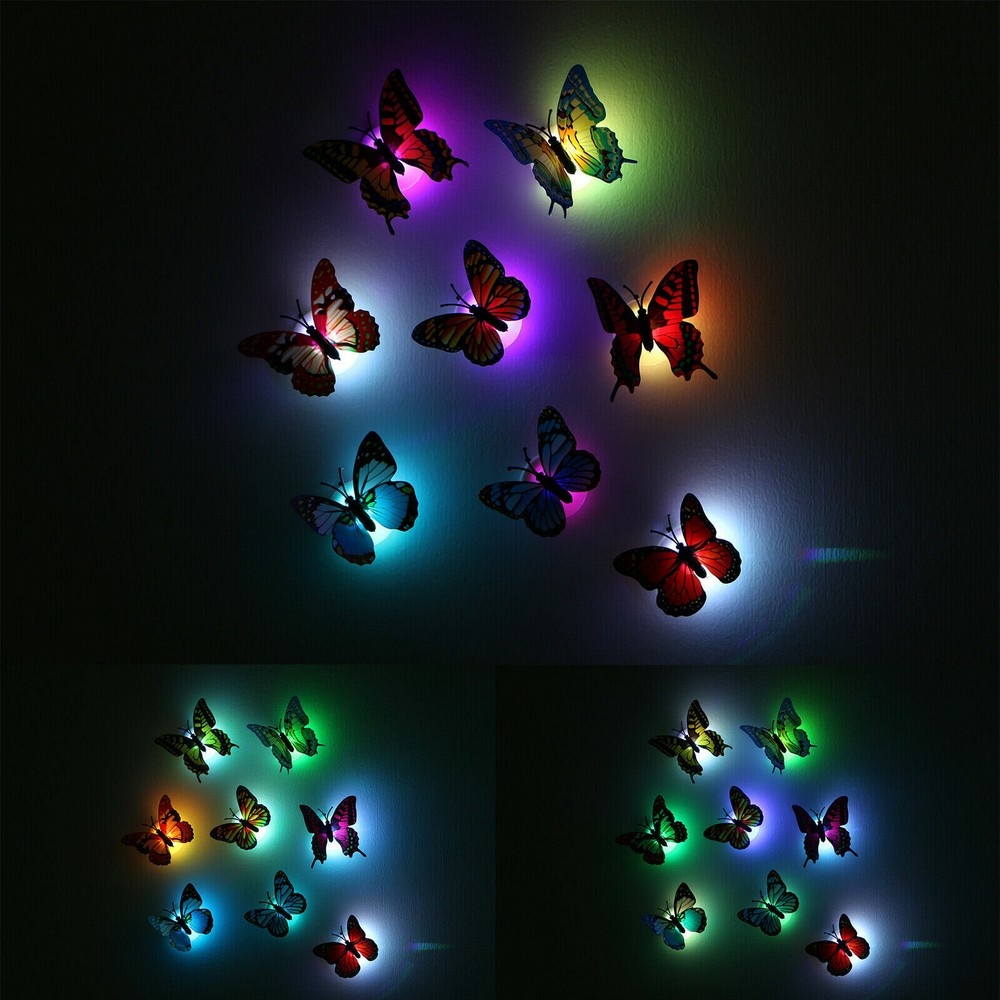 36PCs 3D Butterfly LED Wall Stickers Glowing Bedroom DIY Home Decor Night lights