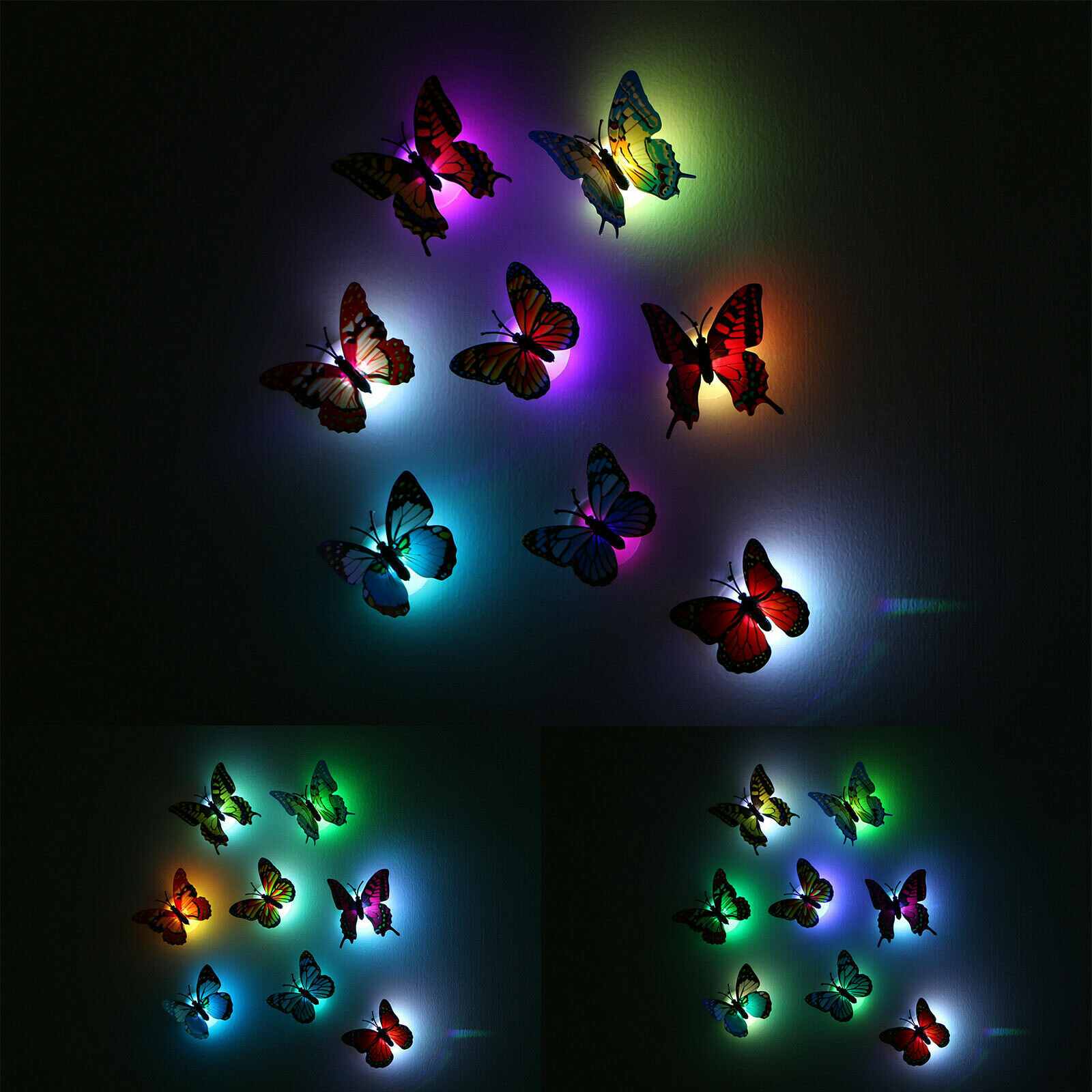 36PCs 3D Butterfly LED Wall Stickers Glowing Bedroom DIY Home Decor Night lights