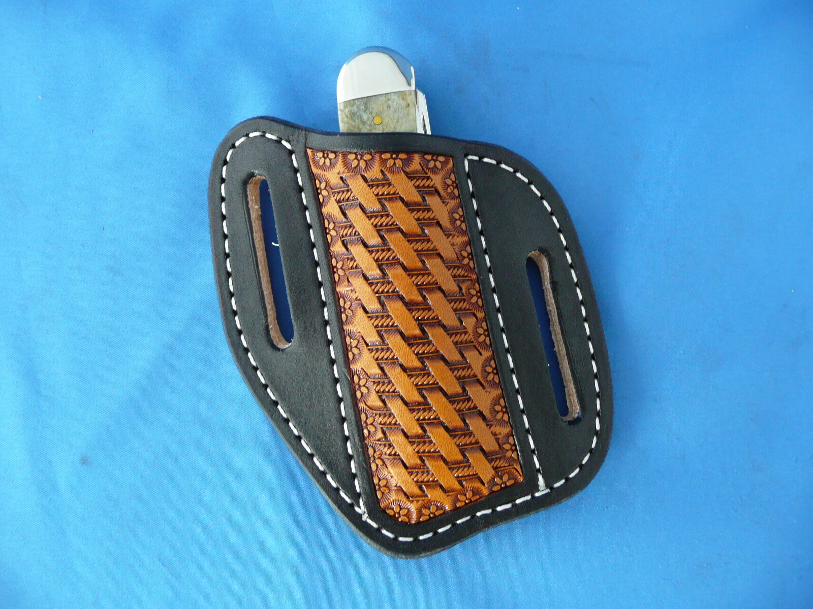 Medium Leather Cross Draw Pocket Knife Sheath Ruff’s Saddle Shop Black