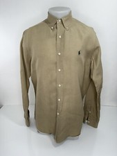 RALPH LAUREN - SILK / LINEN - Embroidered Pony Classic Fit Mens L Shirt