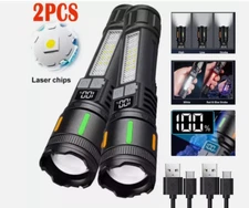 2*99000000 Lumens Super Bright LED Tactical Flashlight Rechargeable Work Light##