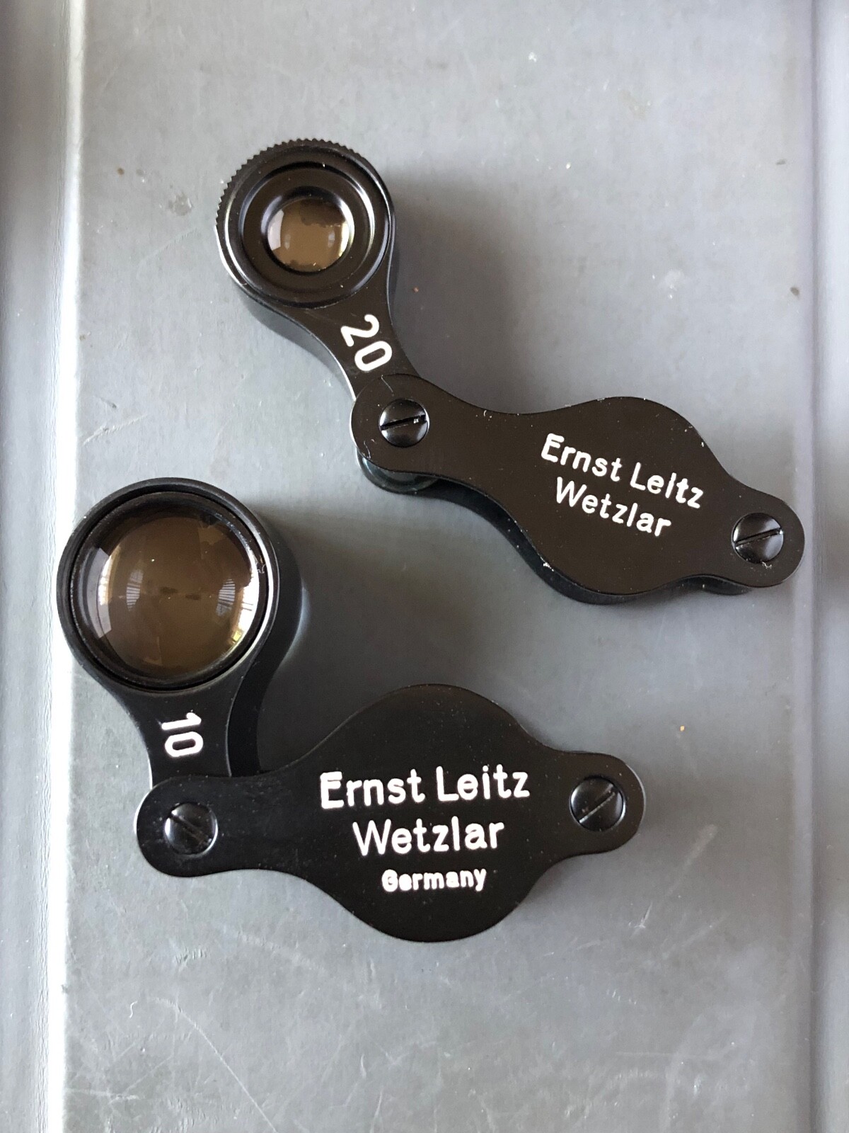 1940-1950s LEITZ Leica 10x + 20X Hand Loupe Magnifier Set New Old Stock ...
