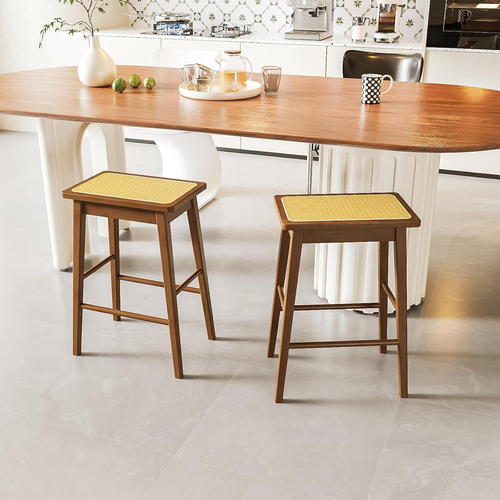 Rattan Bar Stools Set of 2 Counter Stools Height Kitchen Stools 24 Inch Barstool - Picture 8 of 9