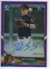 CADYN GRENIER 2018 BOWMAN DRAFT CHROME ON CARD 1ST AUTO PURPLE REFRACTOR /250