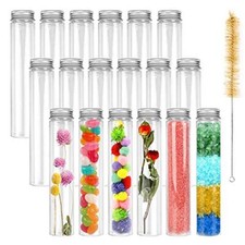 18 Pack 115ml Clear Plastic Test Tubes with Screw Caps Flat-Bottomed Bath