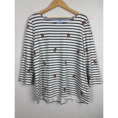Joules Damen Top Harbour Französische Bulldogge Größe 16 Freizeit Gestreift Jersey Hundeliebhaber - Bild 1 von 8