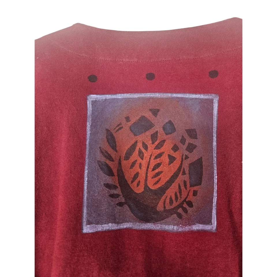 Chaqueta vintage azul pescado borgoña Lagenlook ropa artística pintada a mano algodón orgánico Foto 4 de 4