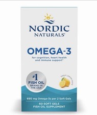 Nordic Naturals 690 mg Omega-3 Fish Oil, Lemon Flavor 60 Soft Gels EXP 08/2028