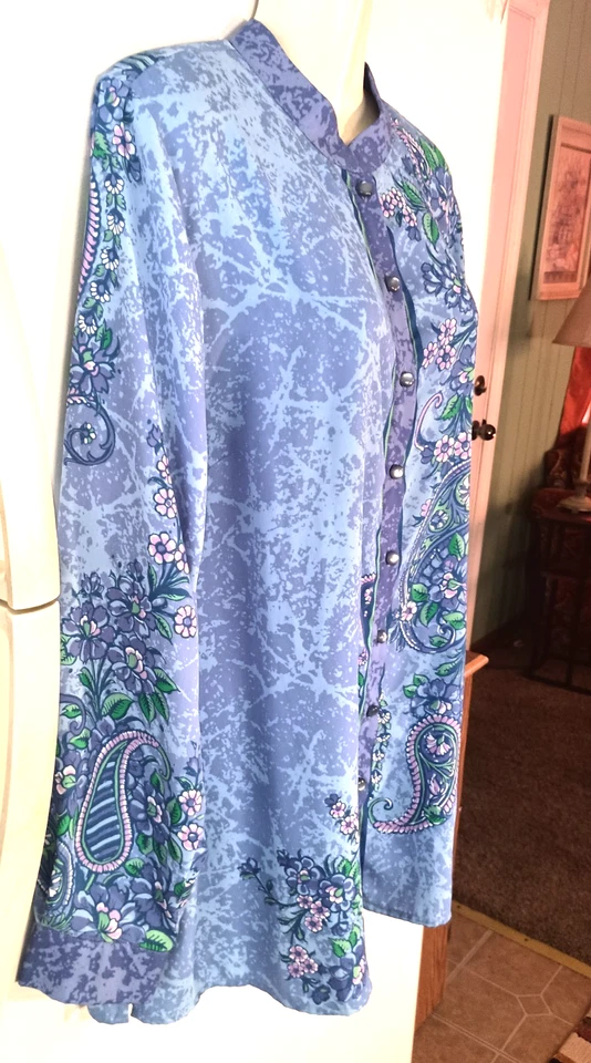 BLUSA BOB MACKIE USABLE ARTE FLORAL PAISLEY MANGA LARGA CUELLO MANDARINA 1X Foto 3 de 4