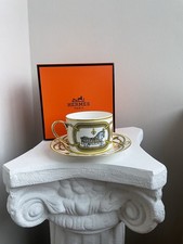 Hermes Porcelain Gold Tea Cup and Saucer Set With Box