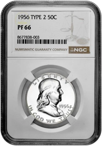 1956 Type 2 50C Proof Silver Franklin Half Dollar NGC Graded PF 66 in New Holder