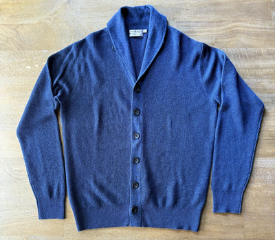 Peter Millar XL Blue Extrafine Merino Wool Linen Blend Rib Knit Cardigan Buttons