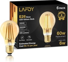 A19 Amber Edison Bulbs, Dimmable E26 LED 60 Watt Equivalent 6 Pack