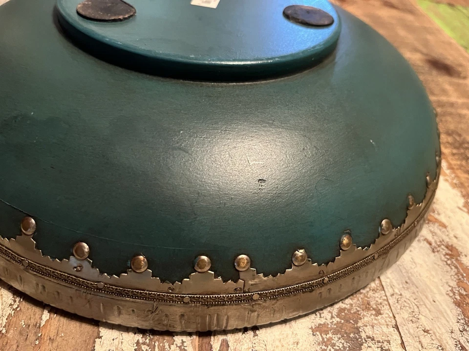 Anthropologie Zodax Verde Madera Pintado a Mano Latón Acentos Cuenco Boho De Colección Foto 3 de 4