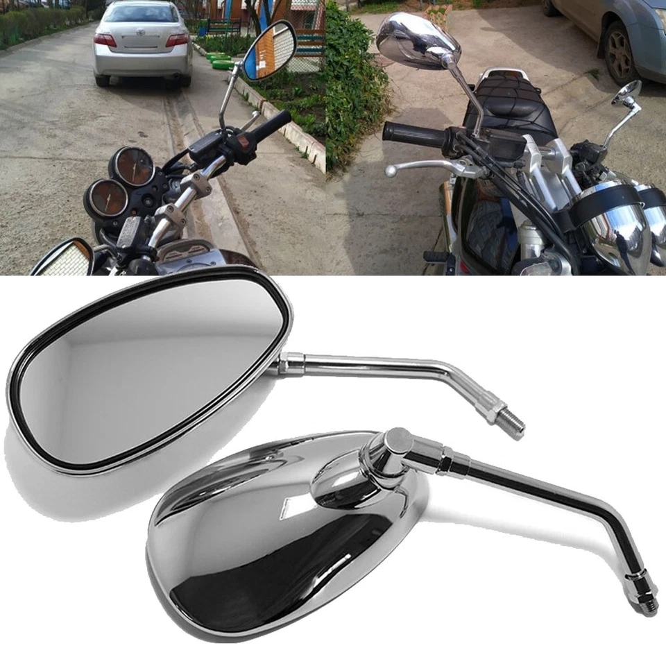 Chrome Motorcycle Side Mirrors For Honda Kawasaki Suzuki Yamaha BMW R1200R NEW - Image 3 of 4