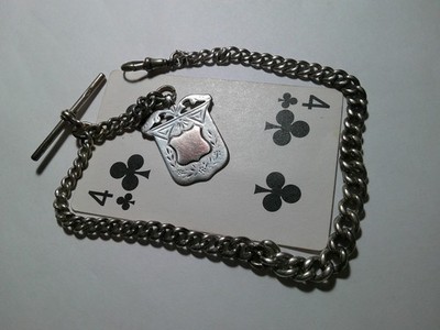 ANTIQUE VICTORIAN HALLMARKED SILVERPOCKET WATCH CHAIN & F.O.B. MEDAL
