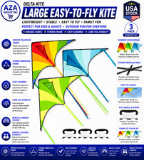 3 Packs Large Delta Kite Green, Blue and Rainbow, Easy to Fly for Kids with 262.
