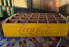 Coca-Cola Vintage Yellow Wooden Bottle Carrier Crate Caddy, Soda Theme