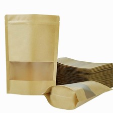 100 PCS Resealable Bags, Stand Up Kraft Paper Bags with Matte Window, Zipper ...