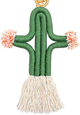 Woven Cute Cactus Keychain Handmade Bohemian Fluffy Tassel Keyring Desert Plant