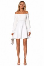 ALEXANDER MCQUEEN Couture White Off Shoulder Flare Mini Sweater Dress S = 4 US